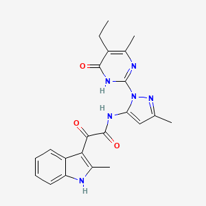 molecular formula C22H22N6O3 B2372491 N-(1-(5-ethyl-4-methyl-6-oxo-1,6-dihydropyrimidin-2-yl)-3-methyl-1H-pyrazol-5-yl)-2-(2-methyl-1H-indol-3-yl)-2-oxoacetamide CAS No. 1003798-99-9