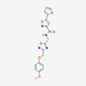 molecular formula C19H16N4O6 B2372504 5-(furan-2-yl)-N-((3-((4-methoxyphenoxy)methyl)-1,2,4-oxadiazol-5-yl)methyl)isoxazole-3-carboxamide CAS No. 1226429-87-3