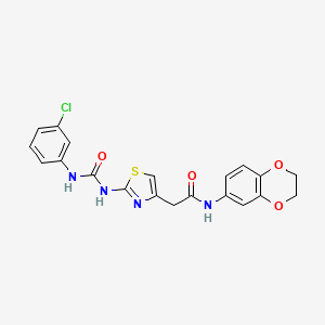 molecular formula C20H17ClN4O4S B2372519 2-(2-(3-(3-chlorophenyl)ureido)thiazol-4-yl)-N-(2,3-dihydrobenzo[b][1,4]dioxin-6-yl)acetamide CAS No. 897621-42-0