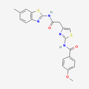 molecular formula C21H18N4O3S2 B2372571 4-methoxy-N-(4-(2-((6-methylbenzo[d]thiazol-2-yl)amino)-2-oxoethyl)thiazol-2-yl)benzamide CAS No. 921543-35-3