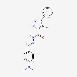 molecular formula C20H21N5O B2372586 (E)-N'-(4-(dimethylamino)benzylidene)-4-methyl-3-phenyl-1H-pyrazole-5-carbohydrazide CAS No. 306758-91-8