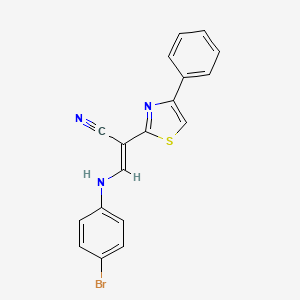 molecular formula C18H12BrN3S B2372592 (E)-3-((4-bromophenyl)amino)-2-(4-phenylthiazol-2-yl)acrylonitrile CAS No. 450353-26-1