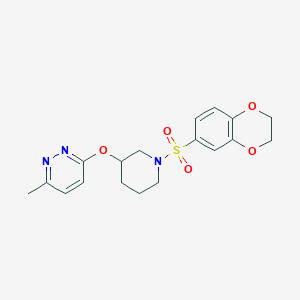 molecular formula C18H21N3O5S B2372612 3-((1-((2,3-Dihydrobenzo[b][1,4]dioxin-6-yl)sulfonyl)piperidin-3-yl)oxy)-6-methylpyridazine CAS No. 2034226-75-8