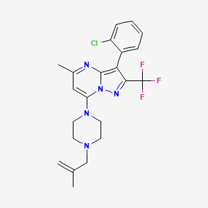 molecular formula C22H23ClF3N5 B2372621 3-(2-Chlorophenyl)-5-methyl-7-[4-(2-methylprop-2-en-1-yl)piperazin-1-yl]-2-(trifluoromethyl)pyrazolo[1,5-a]pyrimidine CAS No. 932988-34-6