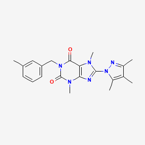 molecular formula C21H24N6O2 B2372633 3,7-dimethyl-1-(3-methylbenzyl)-8-(3,4,5-trimethyl-1H-pyrazol-1-yl)-1H-purine-2,6(3H,7H)-dione CAS No. 1013970-60-9