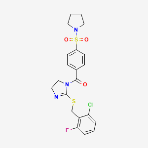 (2-((2-chloro-6-fluorobenzyl)thio)-4,5-dihydro-1H-imidazol-1-yl)(4-(pyrrolidin-1-ylsulfonyl)phenyl)methanone