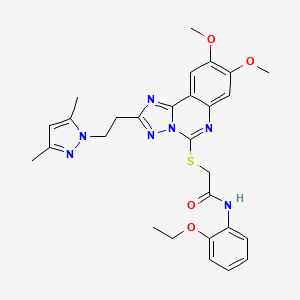 molecular formula C28H31N7O4S B2372655 2-((2-(2-(3,5-dimethyl-1H-pyrazol-1-yl)ethyl)-8,9-dimethoxy-[1,2,4]triazolo[1,5-c]quinazolin-5-yl)thio)-N-(2-ethoxyphenyl)acetamide CAS No. 1020048-21-8