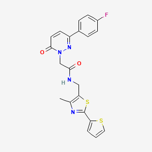 molecular formula C21H17FN4O2S2 B2372682 2-(3-(4-fluorophenyl)-6-oxopyridazin-1(6H)-yl)-N-((4-methyl-2-(thiophen-2-yl)thiazol-5-yl)methyl)acetamide CAS No. 1421445-27-3