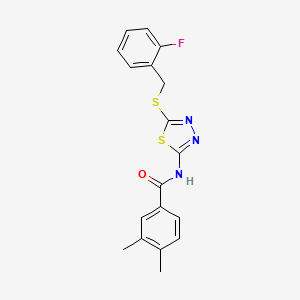 molecular formula C18H16FN3OS2 B2372724 N-(5-((2-fluorobenzyl)thio)-1,3,4-thiadiazol-2-yl)-3,4-dimethylbenzamide CAS No. 868977-11-1