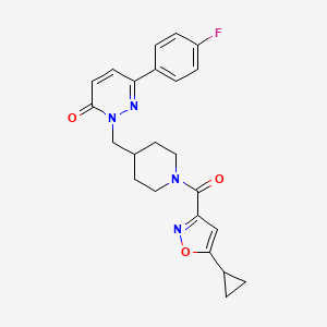 molecular formula C23H23FN4O3 B2372757 2-{[1-(5-Cyclopropyl-1,2-oxazole-3-carbonyl)piperidin-4-yl]methyl}-6-(4-fluorophenyl)-2,3-dihydropyridazin-3-one CAS No. 2097883-32-2
