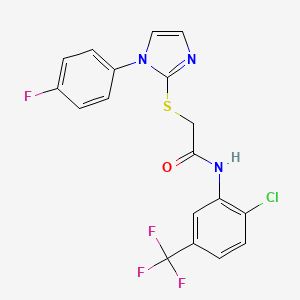 molecular formula C18H12ClF4N3OS B2372759 N-[2-氯-5-(三氟甲基)苯基]-2-[1-(4-氟苯基)咪唑-2-基]硫代乙酰胺 CAS No. 688336-66-5
