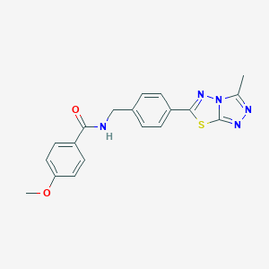 molecular formula C19H17N5O2S B237277 4-methoxy-N-[4-(3-methyl[1,2,4]triazolo[3,4-b][1,3,4]thiadiazol-6-yl)benzyl]benzamide 
