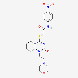 molecular formula C22H27N5O5S B2372774 2-((1-(2-吗啉乙基)-2-氧代-1,2,5,6,7,8-六氢喹唑啉-4-基)硫代)-N-(4-硝基苯基)乙酰胺 CAS No. 898435-40-0