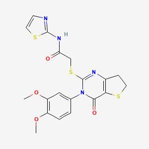 2-((3-(3,4-dimethoxyphenyl)-4-oxo-3,4,6,7-tetrahydrothieno[3,2-d]pyrimidin-2-yl)thio)-N-(thiazol-2-yl)acetamide
