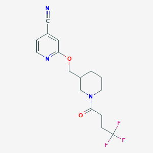 molecular formula C16H18F3N3O2 B2372786 2-[[1-(4,4,4-Trifluorobutanoyl)piperidin-3-yl]methoxy]pyridine-4-carbonitrile CAS No. 2380172-93-8