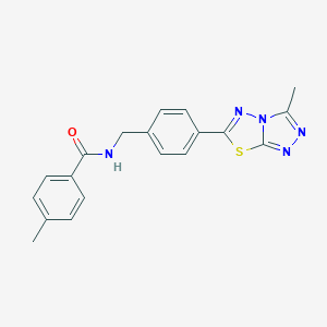 molecular formula C19H17N5OS B237279 4-methyl-N-[4-(3-methyl[1,2,4]triazolo[3,4-b][1,3,4]thiadiazol-6-yl)benzyl]benzamide 