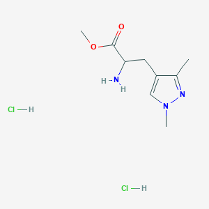 molecular formula C9H17Cl2N3O2 B2372797 Methyl 2-amino-3-(1,3-dimethyl-1H-pyrazol-4-yl)propanoate dihydrochloride CAS No. 2228122-78-7