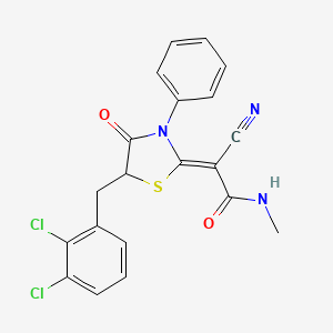 molecular formula C20H15Cl2N3O2S B2372811 (Z)-2-cyano-2-(5-(2,3-dichlorobenzyl)-4-oxo-3-phenylthiazolidin-2-ylidene)-N-methylacetamide CAS No. 797765-81-2