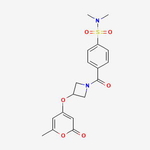 molecular formula C18H20N2O6S B2372813 N,N-dimethyl-4-(3-((6-methyl-2-oxo-2H-pyran-4-yl)oxy)azetidine-1-carbonyl)benzenesulfonamide CAS No. 1787880-01-6