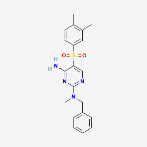 molecular formula C20H22N4O2S B2372826 N~2~-benzyl-5-[(3,4-dimethylphenyl)sulfonyl]-N~2~-methylpyrimidine-2,4-diamine CAS No. 1251626-65-9