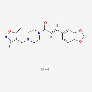 molecular formula C20H24ClN3O4 B2372855 (E)-3-(benzo[d][1,3]dioxol-5-yl)-1-(4-((3,5-dimethylisoxazol-4-yl)methyl)piperazin-1-yl)prop-2-en-1-one hydrochloride CAS No. 1351664-27-1