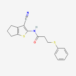 molecular formula C17H16N2OS2 B2372888 N-(3-cyano-5,6-dihydro-4H-cyclopenta[b]thiophen-2-yl)-3-phenylsulfanylpropanamide CAS No. 476307-41-2