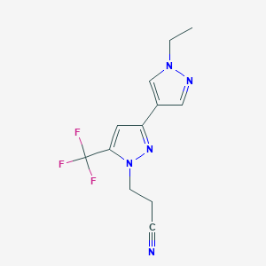molecular formula C12H12F3N5 B2372898 3-[1'-ethyl-5-(trifluoromethyl)-1H,1'H-3,4'-bipyrazol-1-yl]propanenitrile CAS No. 1006320-21-3