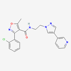 molecular formula C21H18ClN5O2 B2372904 3-(2-chlorophenyl)-5-methyl-N-{2-[4-(pyridin-3-yl)-1H-pyrazol-1-yl]ethyl}-1,2-oxazole-4-carboxamide CAS No. 2097857-54-8