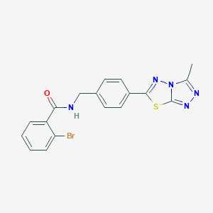 molecular formula C18H14BrN5OS B237291 2-bromo-N-[4-(3-methyl[1,2,4]triazolo[3,4-b][1,3,4]thiadiazol-6-yl)benzyl]benzamide 
