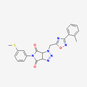 molecular formula C21H18N6O3S B2372910 5-(3-(methylthio)phenyl)-1-((3-(o-tolyl)-1,2,4-oxadiazol-5-yl)methyl)-1,6a-dihydropyrrolo[3,4-d][1,2,3]triazole-4,6(3aH,5H)-dione CAS No. 1251599-68-4