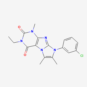 molecular formula C18H18ClN5O2 B2372932 8-(3-chlorophenyl)-3-ethyl-1,6,7-trimethyl-1H-imidazo[2,1-f]purine-2,4(3H,8H)-dione CAS No. 887459-31-6