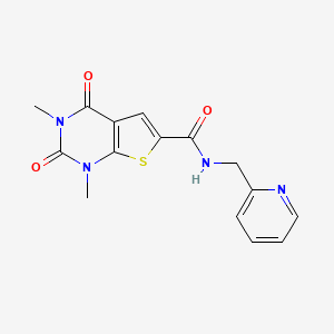 molecular formula C15H14N4O3S B2372934 1,3-dimethyl-2,4-dioxo-N-(pyridin-2-ylmethyl)-1,2,3,4-tetrahydrothieno[2,3-d]pyrimidine-6-carboxamide CAS No. 946207-10-9
