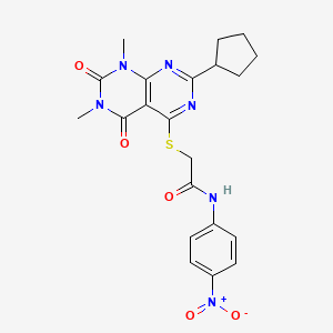 molecular formula C21H22N6O5S B2372941 2-((2-环戊基-6,8-二甲基-5,7-二氧代-5,6,7,8-四氢嘧啶并[4,5-d]嘧啶-4-基)硫代)-N-(4-硝基苯基)乙酰胺 CAS No. 893909-35-8