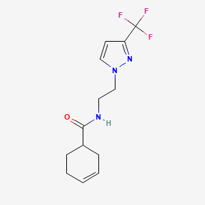 molecular formula C13H16F3N3O B2372943 N-(2-(3-(Trifluormethyl)-1H-pyrazol-1-yl)ethyl)cyclohex-3-encarboxamid CAS No. 1448121-87-6