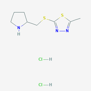 molecular formula C8H15Cl2N3S2 B2372956 2-Methyl-5-((pyrrolidin-2-ylmethyl)thio)-1,3,4-thiadiazole dihydrochloride CAS No. 2219378-69-3