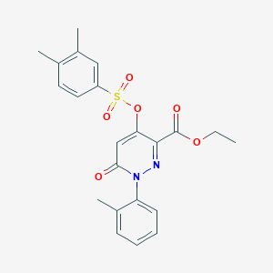 molecular formula C22H22N2O6S B2372964 Ethyl 4-(((3,4-dimethylphenyl)sulfonyl)oxy)-6-oxo-1-(o-tolyl)-1,6-dihydropyridazine-3-carboxylate CAS No. 886950-94-3