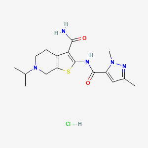 molecular formula C17H24ClN5O2S B2372975 2-(1,3-dimethyl-1H-pyrazole-5-carboxamido)-6-isopropyl-4,5,6,7-tetrahydrothieno[2,3-c]pyridine-3-carboxamide hydrochloride CAS No. 1216692-85-1