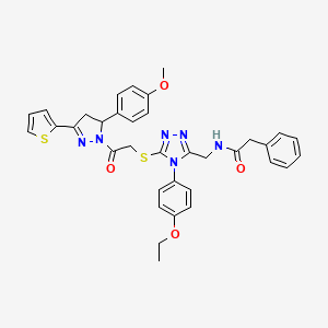 molecular formula C35H34N6O4S2 B2372994 N-((4-(4-ethoxyphenyl)-5-((2-(5-(4-methoxyphenyl)-3-(thiophen-2-yl)-4,5-dihydro-1H-pyrazol-1-yl)-2-oxoethyl)thio)-4H-1,2,4-triazol-3-yl)methyl)-2-phenylacetamide CAS No. 362505-95-1
