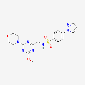 molecular formula C18H21N7O4S B2373001 N-((4-methoxy-6-morpholino-1,3,5-triazin-2-yl)methyl)-4-(1H-pyrazol-1-yl)benzenesulfonamide CAS No. 2034271-59-3