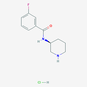 molecular formula C12H16ClFN2O B2373042 (S)-3-Fluoro-N-(piperidin-3-yl)benzamide hydrochloride CAS No. 1349699-99-5