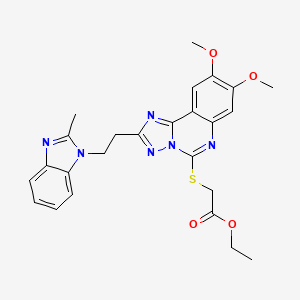Ethyl 2-[[8,9-dimethoxy-2-[2-(2-methylbenzimidazol-1-yl)ethyl]-[1,2,4]triazolo[1,5-c]quinazolin-5-yl]sulfanyl]acetate