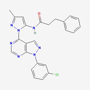 molecular formula C24H20ClN7O B2373050 N-(1-(1-(3-chlorophenyl)-1H-pyrazolo[3,4-d]pyrimidin-4-yl)-3-methyl-1H-pyrazol-5-yl)-3-phenylpropanamide CAS No. 1006306-34-8