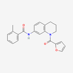 molecular formula C22H20N2O3 B2373065 N-[1-(2-呋喃甲酰)-1,2,3,4-四氢喹啉-7-基]-2-甲基苯甲酰胺 CAS No. 946265-33-4