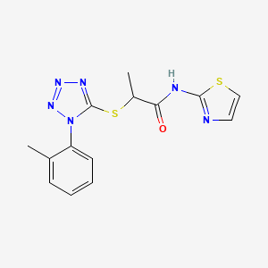 molecular formula C14H14N6OS2 B2373074 2-{[1-(2-甲苯基)-1H-四唑-5-基]硫代}-N-(1,3-噻唑-2-基)丙酰胺 CAS No. 887346-95-4