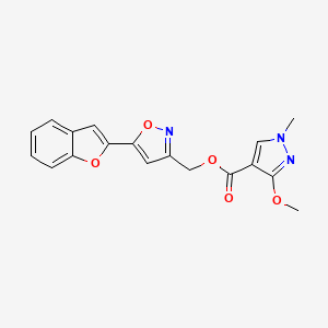 molecular formula C18H15N3O5 B2373084 (5-(苯并呋喃-2-基)异恶唑-3-基)甲基 3-甲氧基-1-甲基-1H-吡唑-4-羧酸酯 CAS No. 1203259-48-6