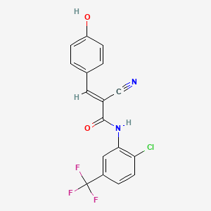 molecular formula C17H10ClF3N2O2 B2373087 (E)-N-[2-chloro-5-(trifluoromethyl)phenyl]-2-cyano-3-(4-hydroxyphenyl)prop-2-enamide CAS No. 380423-70-1