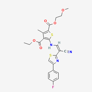 molecular formula C24H22FN3O5S2 B2373098 (Z)-4-ethyl 2-(2-methoxyethyl) 5-((2-cyano-2-(4-(4-fluorophenyl)thiazol-2-yl)vinyl)amino)-3-methylthiophene-2,4-dicarboxylate CAS No. 585555-94-8