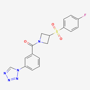 molecular formula C17H14FN5O3S B2373100 (3-(1H-四唑-1-基)苯基)(3-((4-氟苯基)磺酰基)氮杂环丁烷-1-基)甲酮 CAS No. 1797303-15-1