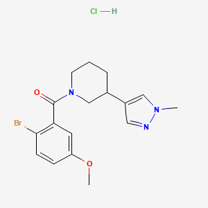 molecular formula C17H21BrClN3O2 B2373168 (2-Bromo-5-methoxyphenyl)-[3-(1-methylpyrazol-4-yl)piperidin-1-yl]methanone;hydrochloride CAS No. 2379972-74-2