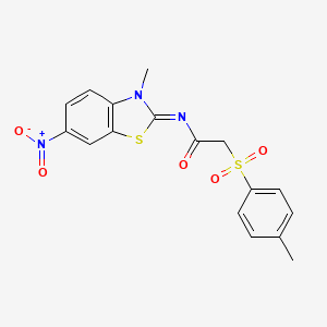 molecular formula C17H15N3O5S2 B2373193 (E)-N-(3-methyl-6-nitrobenzo[d]thiazol-2(3H)-ylidene)-2-tosylacetamide CAS No. 895442-02-1